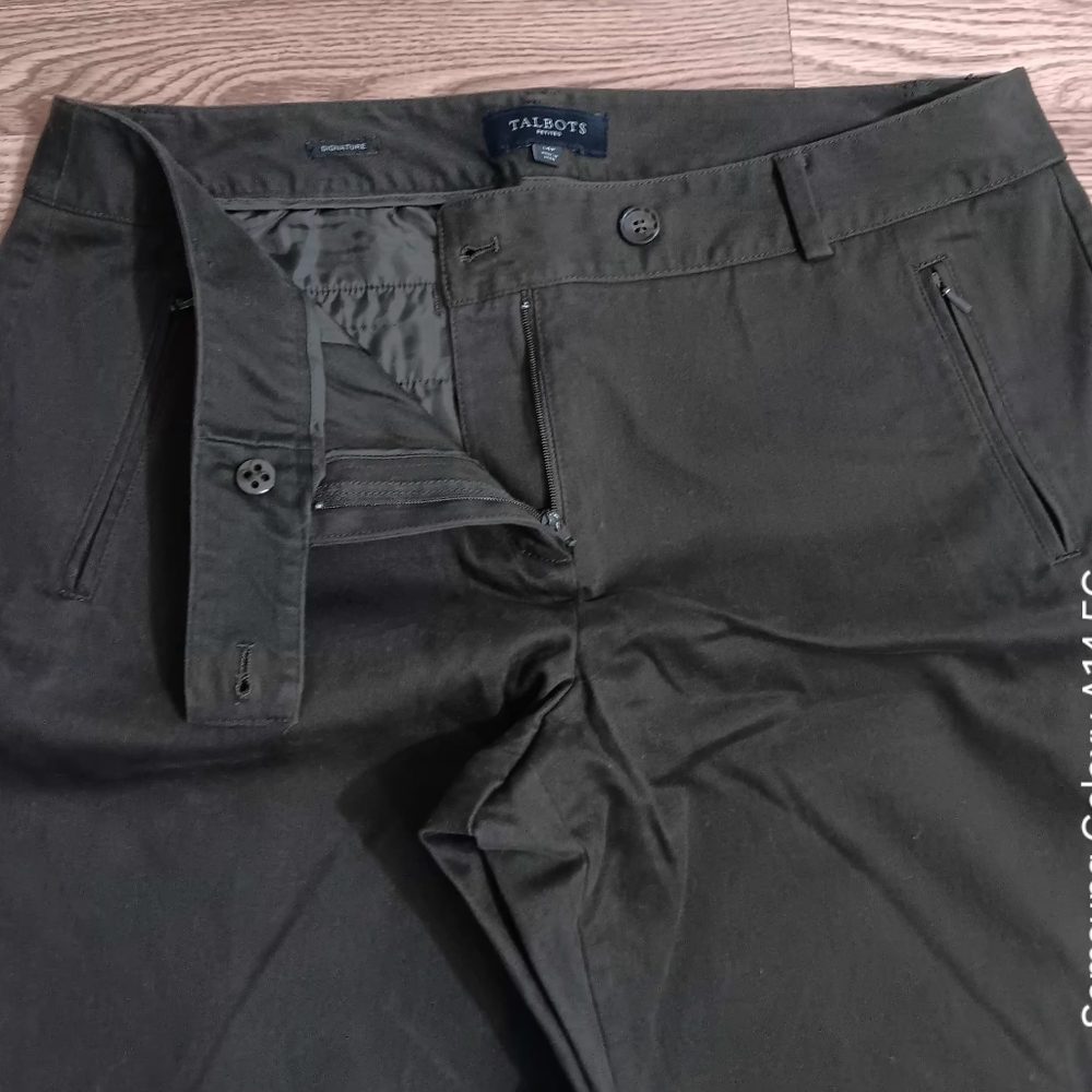 Talbots Women's 14 P Signature Dress Pants Brown Stretch Pockets Petites Green